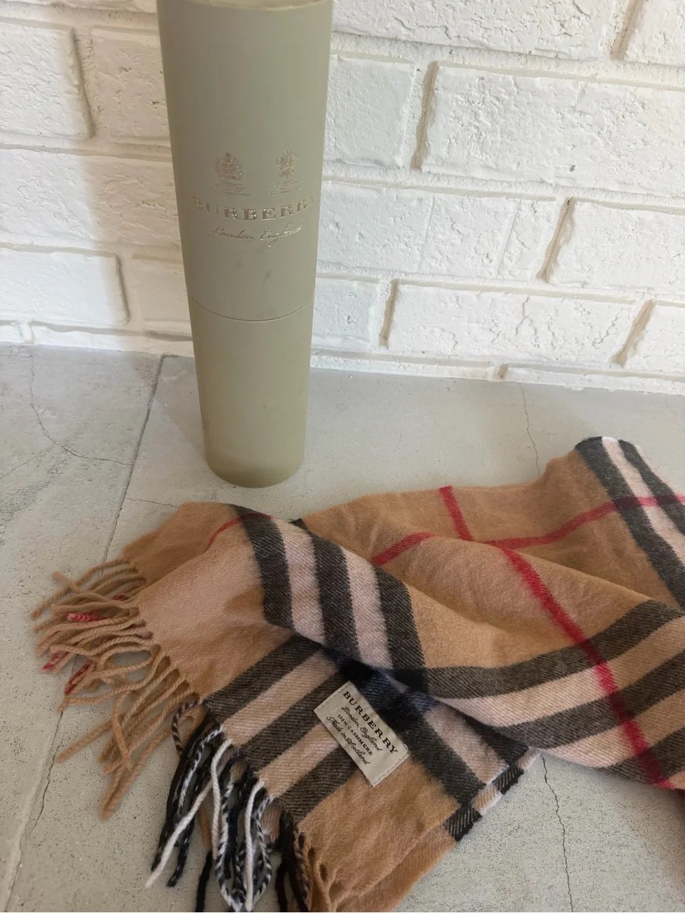 Burberry Beige Tan Black Red Classic Check Cashmere Scarf